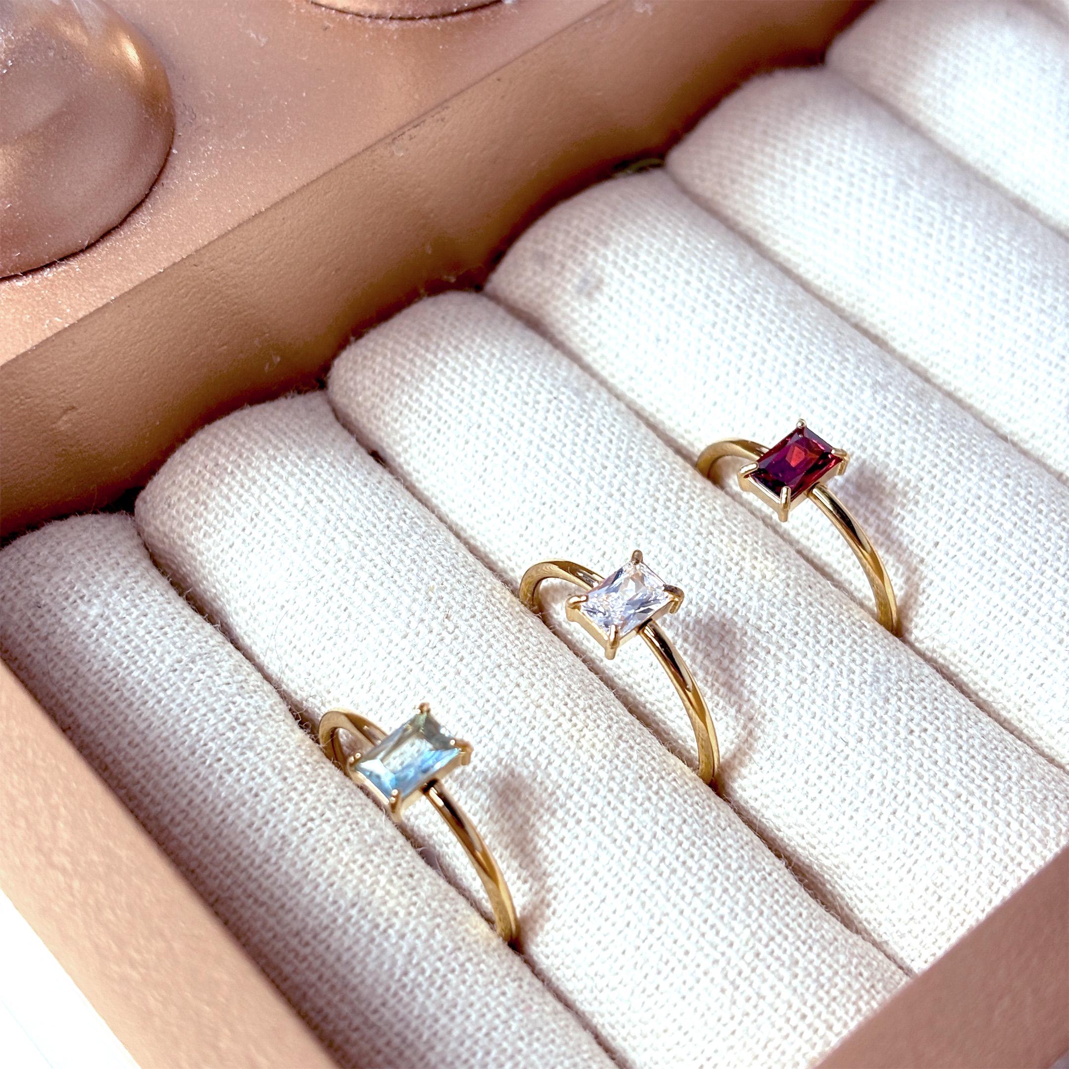 Blue Aquamarine Baguette Emerald Cut Ring by Stella Amoré