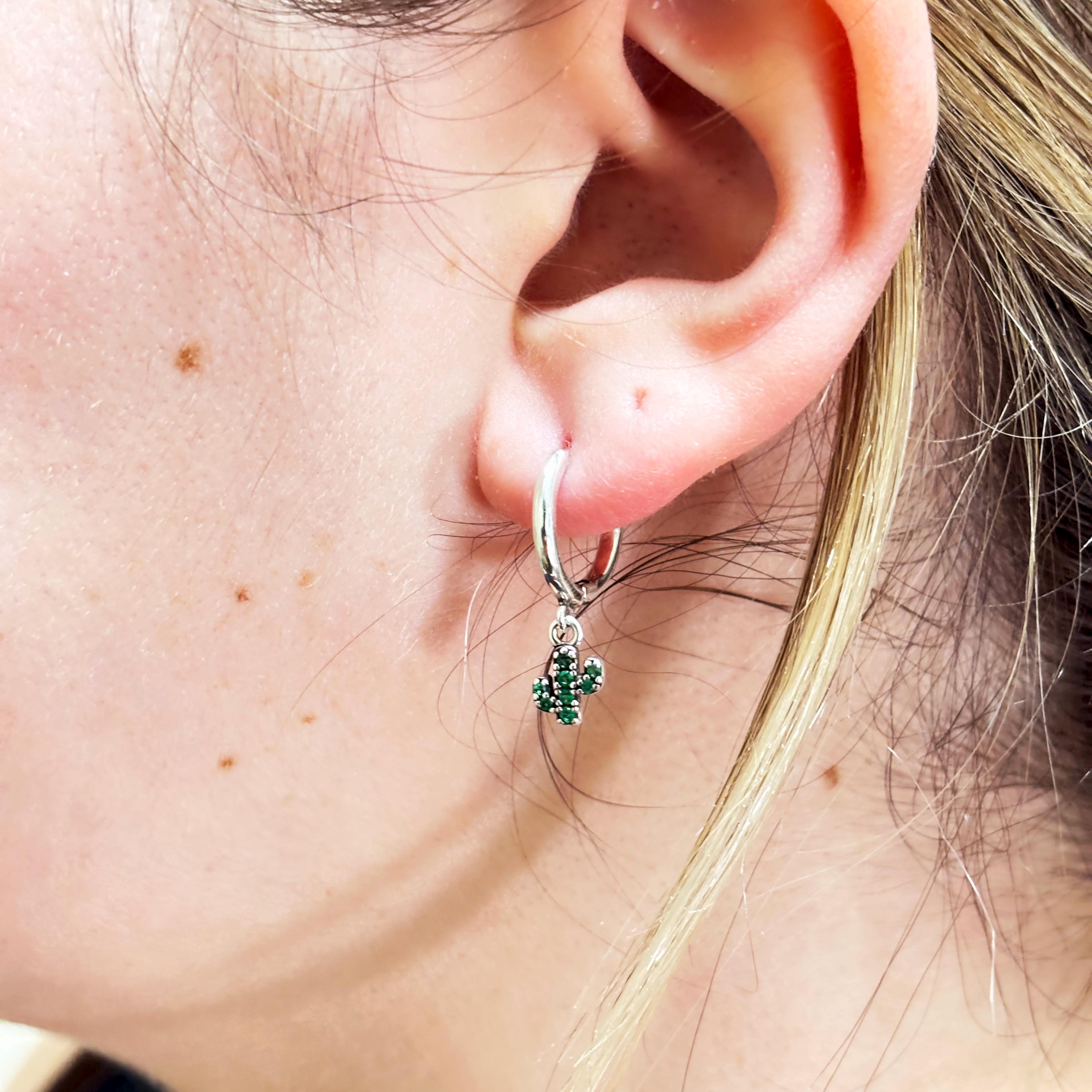925 Sterling Silver Cactus Dangle Hoop Earrings by Stella Amoré