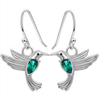 Hummingbird Earrings Sterling Silver | Flying Bird Earrings with Emerald Accent | Nature Jewelry Gift