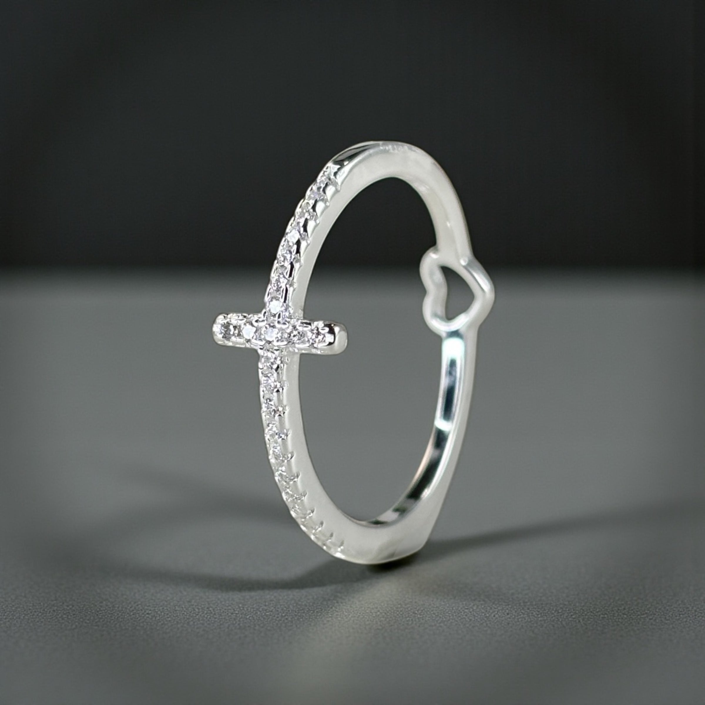 Tiny Cross Ring • Gold or Silver Band • Minimalist Faith Ring • Dainty Christian Jewelry • Thin CZ Cross • Everyday Protective Ring