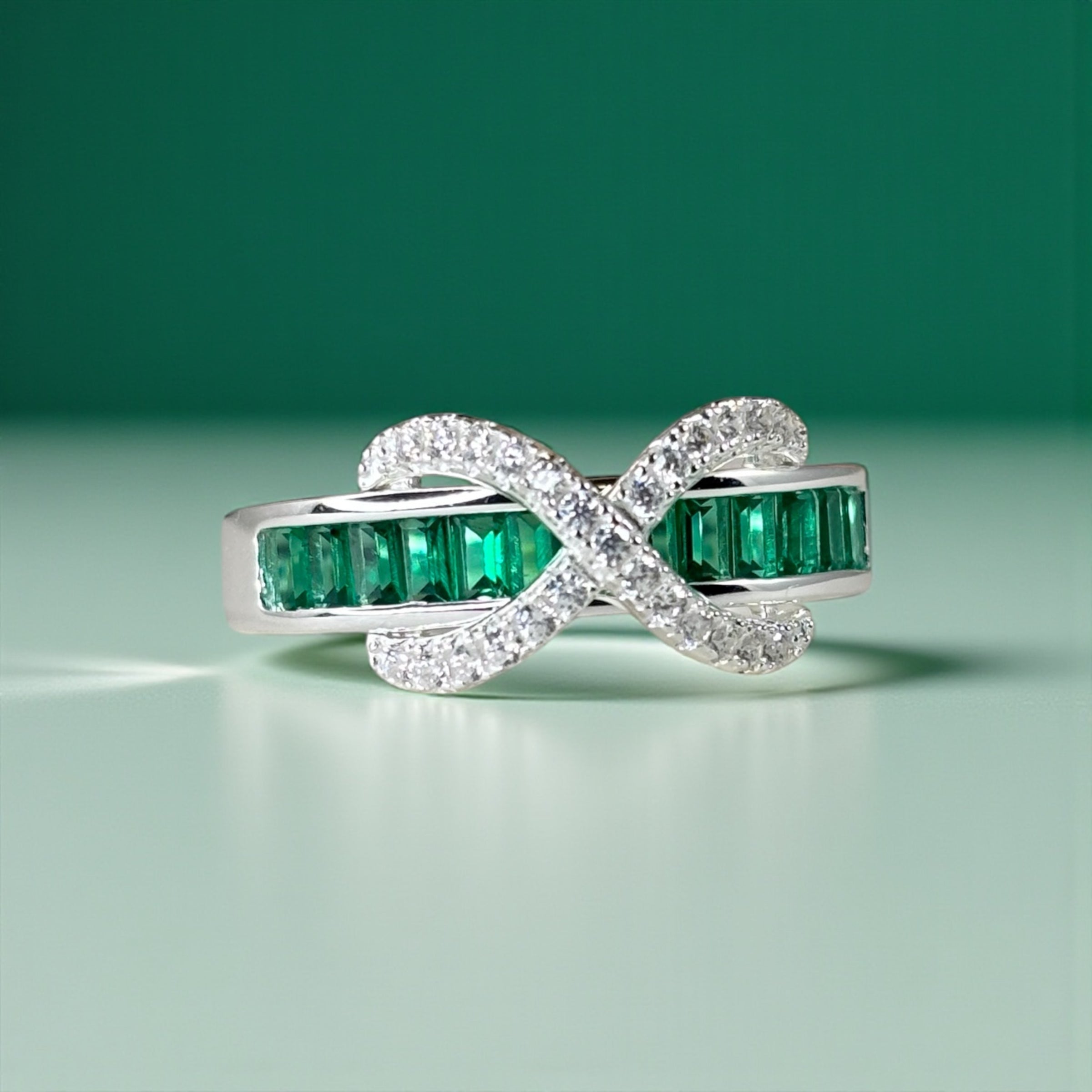 Emerald Baguette Cut Eternity Ring with Infinity Sign by Stella Amoré