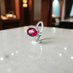 Oval Cut Halo Ring • Sterling Silver Ruby CZ Proposal Ring by Stella Amoré