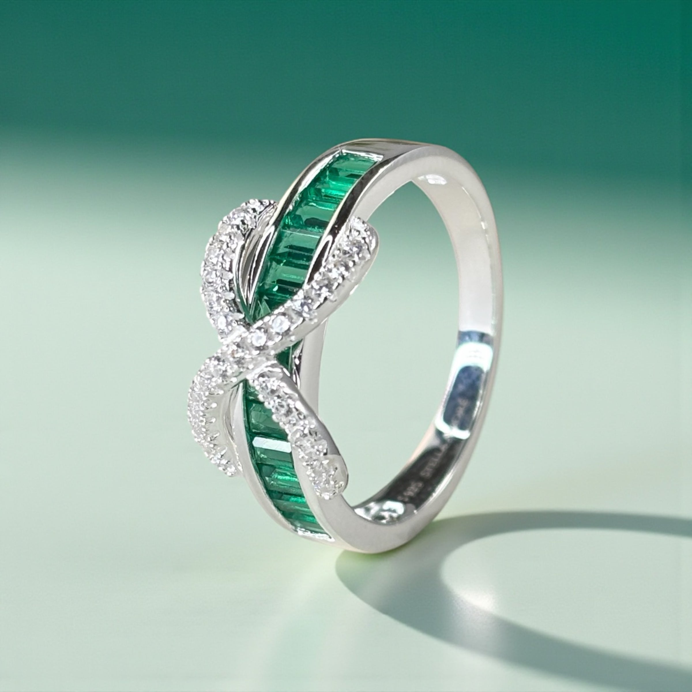 Emerald Baguette Cut Eternity Ring with Infinity Sign by Stella Amoré