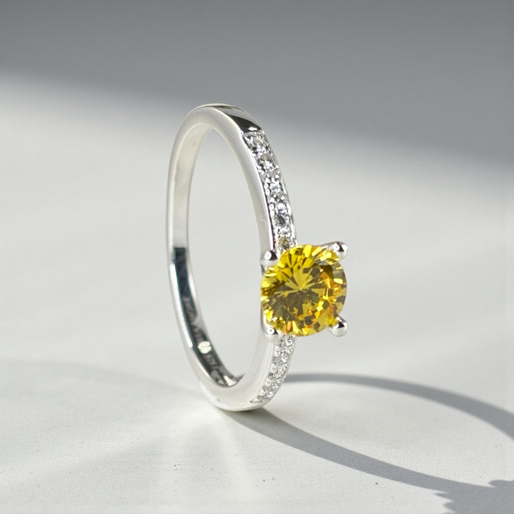 Citrine Solitaire Ring – Yellow Gemstone Promise Ring in Sterling Silver, November Birthstone, Cocktail Ring, Minimalist Handmade Jewelry