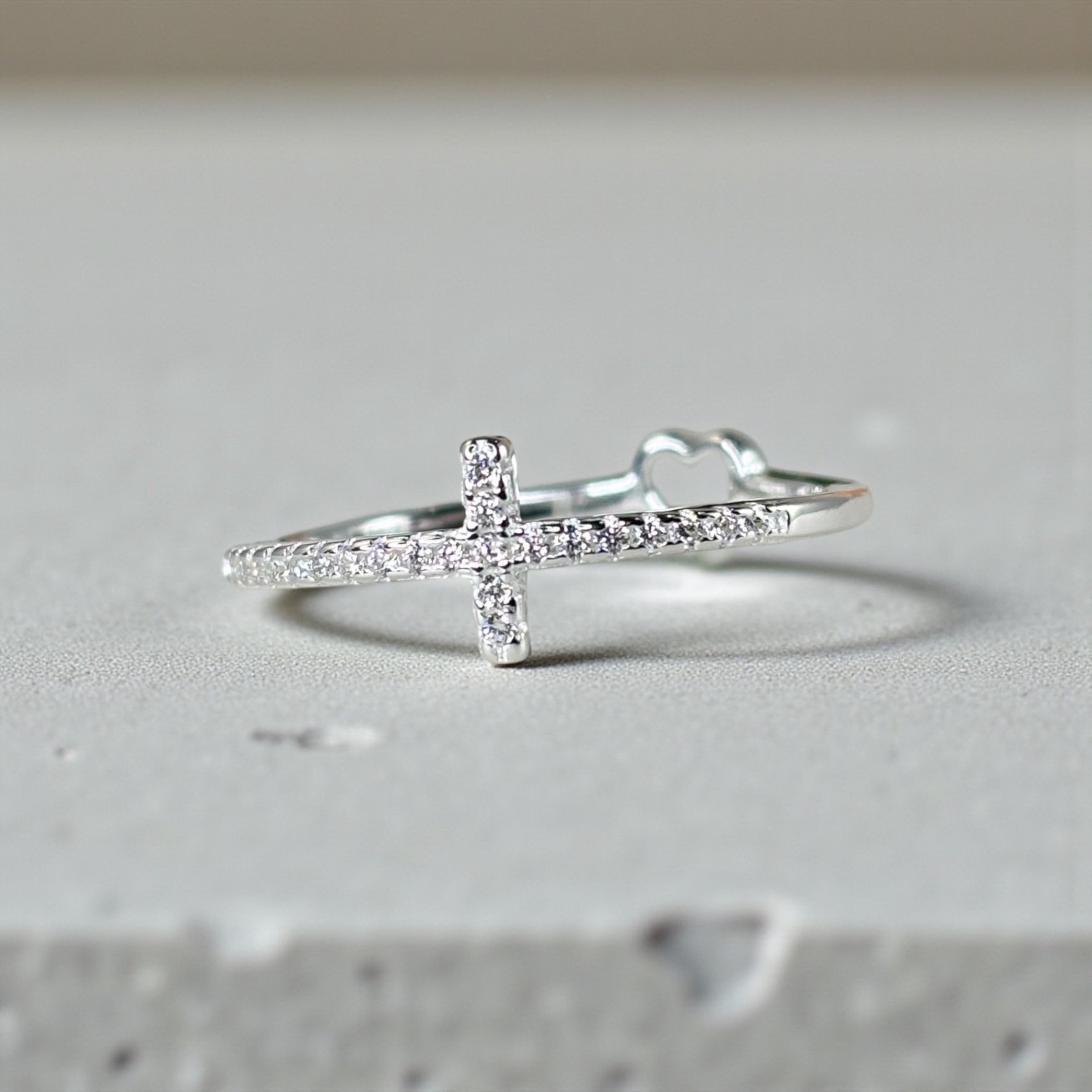 Tiny Cross Ring • Gold or Silver Band • Minimalist Faith Ring • Dainty Christian Jewelry • Thin CZ Cross • Everyday Protective Ring