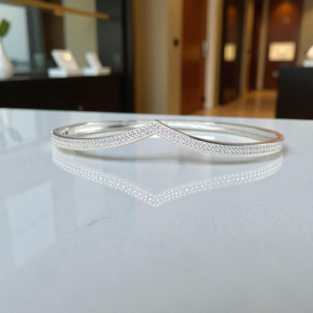 Wishbone Bangle Bracelet • V Shape CZ Minimalist Cuff • Stackable Gold Bracelet • Gift for Her