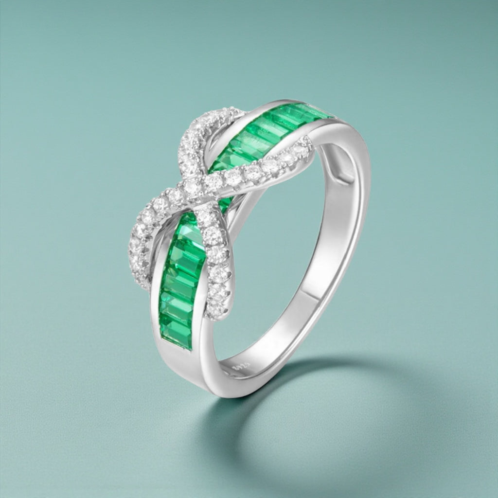 Emerald Baguette Cut Eternity Ring with Infinity Sign by Stella Amoré