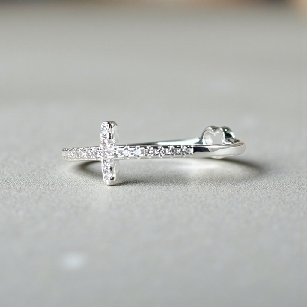 Tiny Cross Ring • Gold or Silver Band • Minimalist Faith Ring • Dainty Christian Jewelry • Thin CZ Cross • Everyday Protective Ring