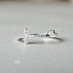 Tiny Cross Ring • Gold or Silver Band • Minimalist Faith Ring • Dainty Christian Jewelry • Thin CZ Cross • Everyday Protective Ring