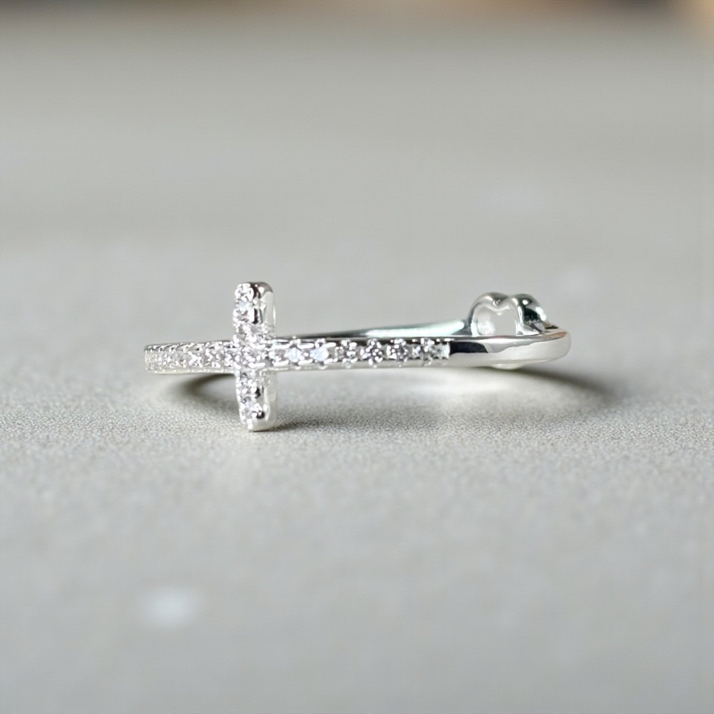 Tiny Cross Ring • Gold or Silver Band • Minimalist Faith Ring • Dainty Christian Jewelry • Thin CZ Cross • Everyday Protective Ring