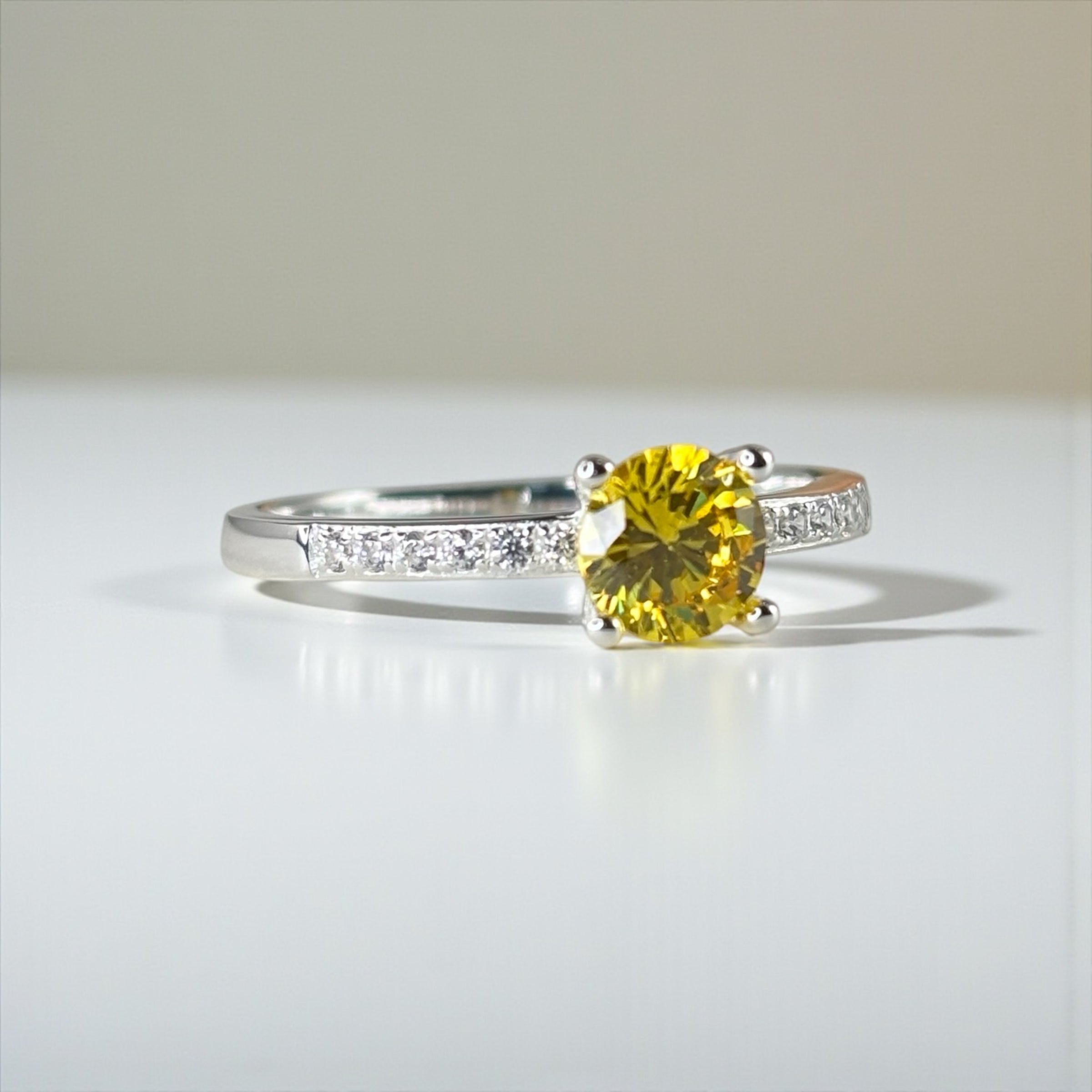 Citrine Solitaire Ring – Yellow Gemstone Promise Ring in Sterling Silver, November Birthstone, Cocktail Ring, Minimalist Handmade Jewelry