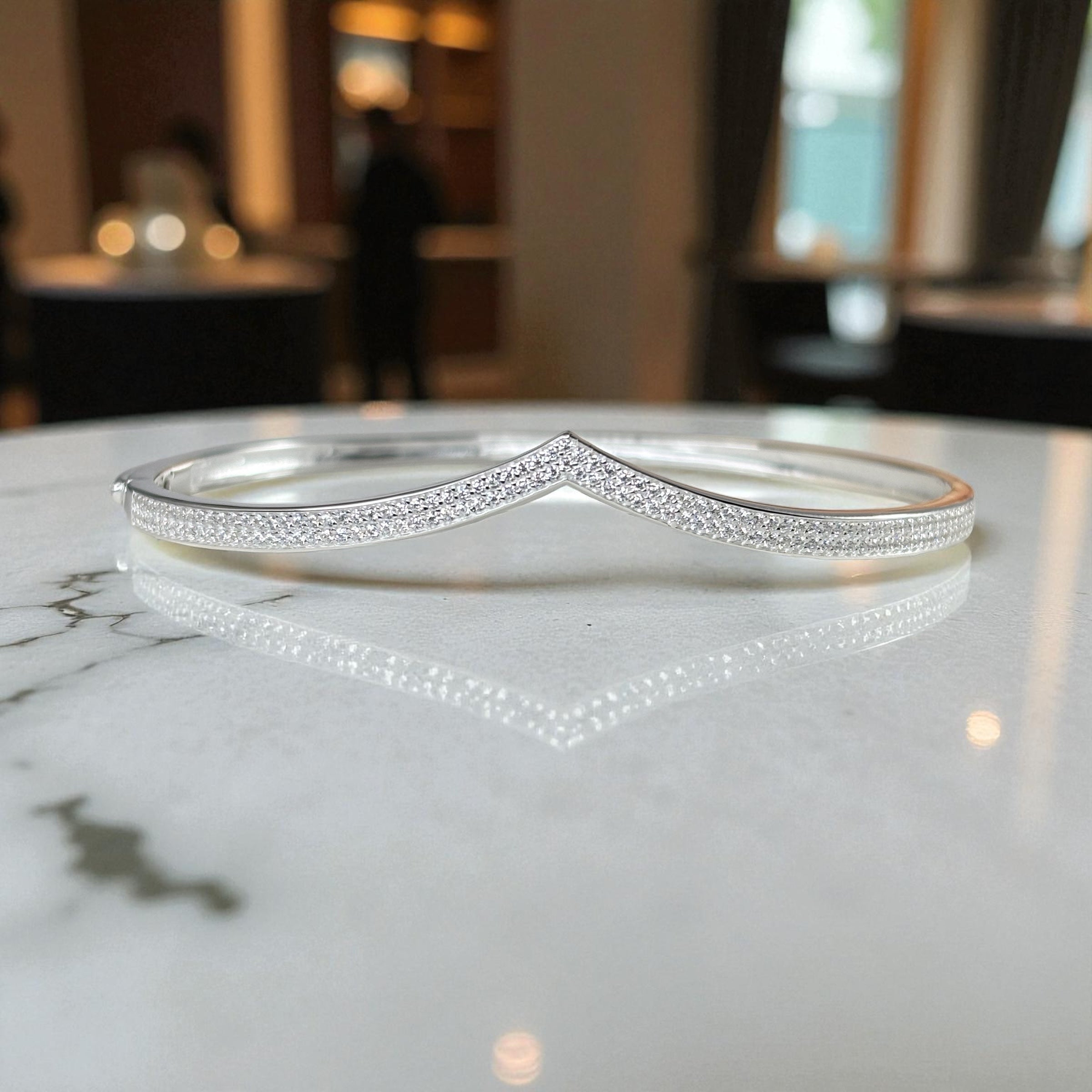 Wishbone Bangle Bracelet • V Shape CZ Minimalist Cuff • Stackable Gold Bracelet • Gift for Her