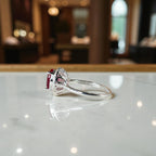 Oval Cut Halo Ring • Sterling Silver Ruby CZ Proposal Ring by Stella Amoré