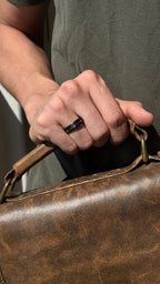 Rose Gold Tungsten Ring • Black Hammered Men’s Wedding Band • Faceted Comfort Fit Male Promise Ring