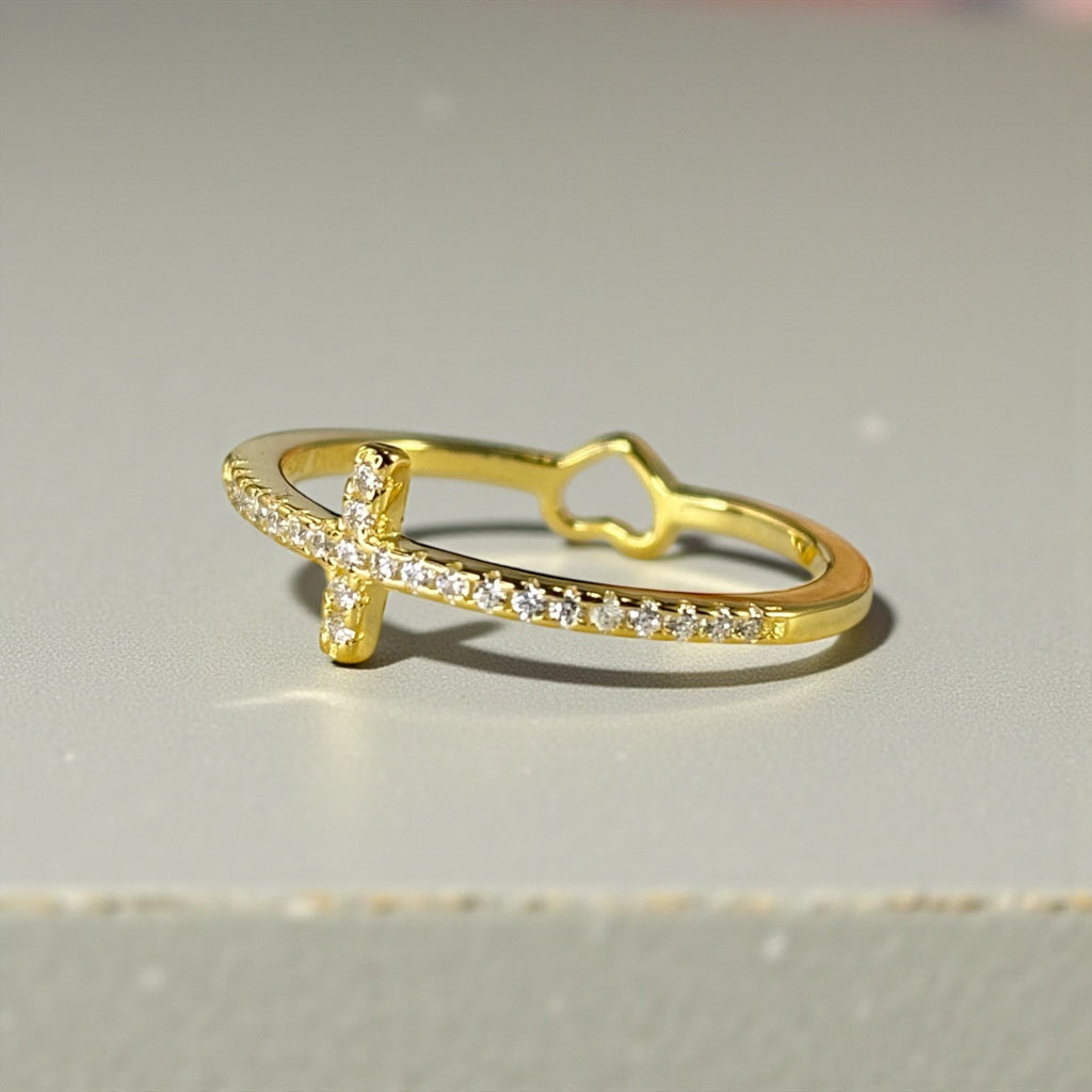 Tiny Cross Ring • Gold or Silver Band • Minimalist Faith Ring • Dainty Christian Jewelry • Thin CZ Cross • Everyday Protective Ring