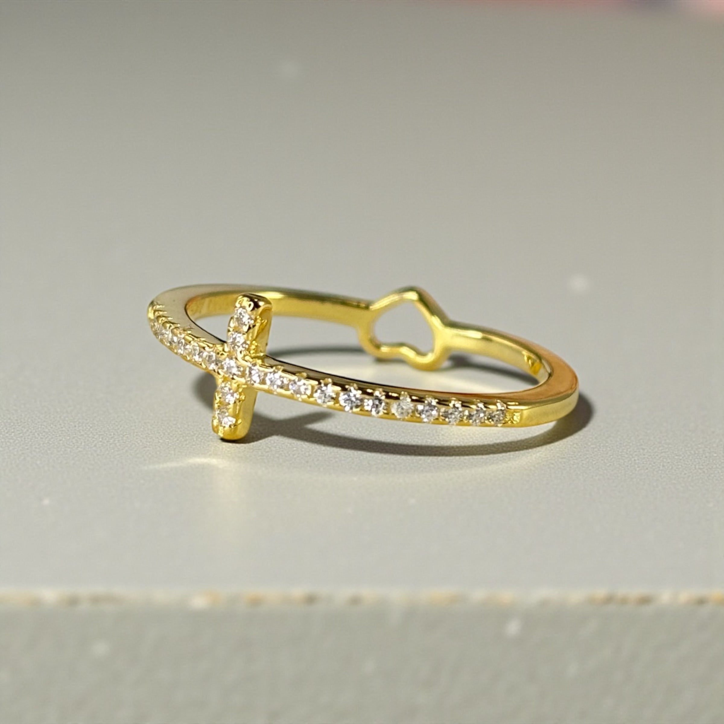 Tiny Cross Ring • Gold or Silver Band • Minimalist Faith Ring • Dainty Christian Jewelry • Thin CZ Cross • Everyday Protective Ring