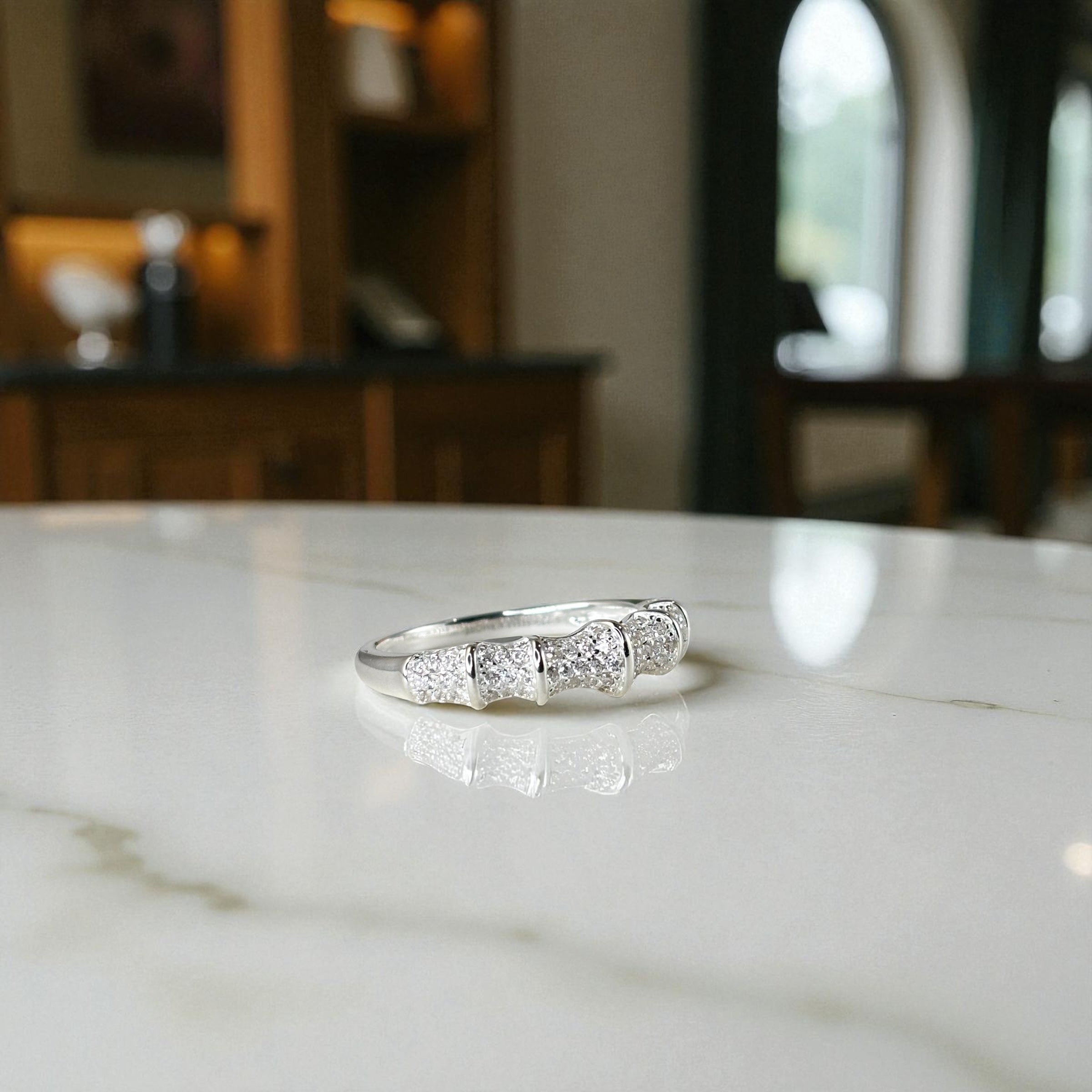 Irregular Silver Sculptural Cocktail Ring with Modern CZ Band by Stella Amoré