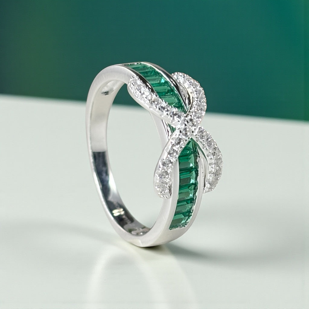 Emerald Baguette Cut Eternity Ring with Infinity Sign by Stella Amoré