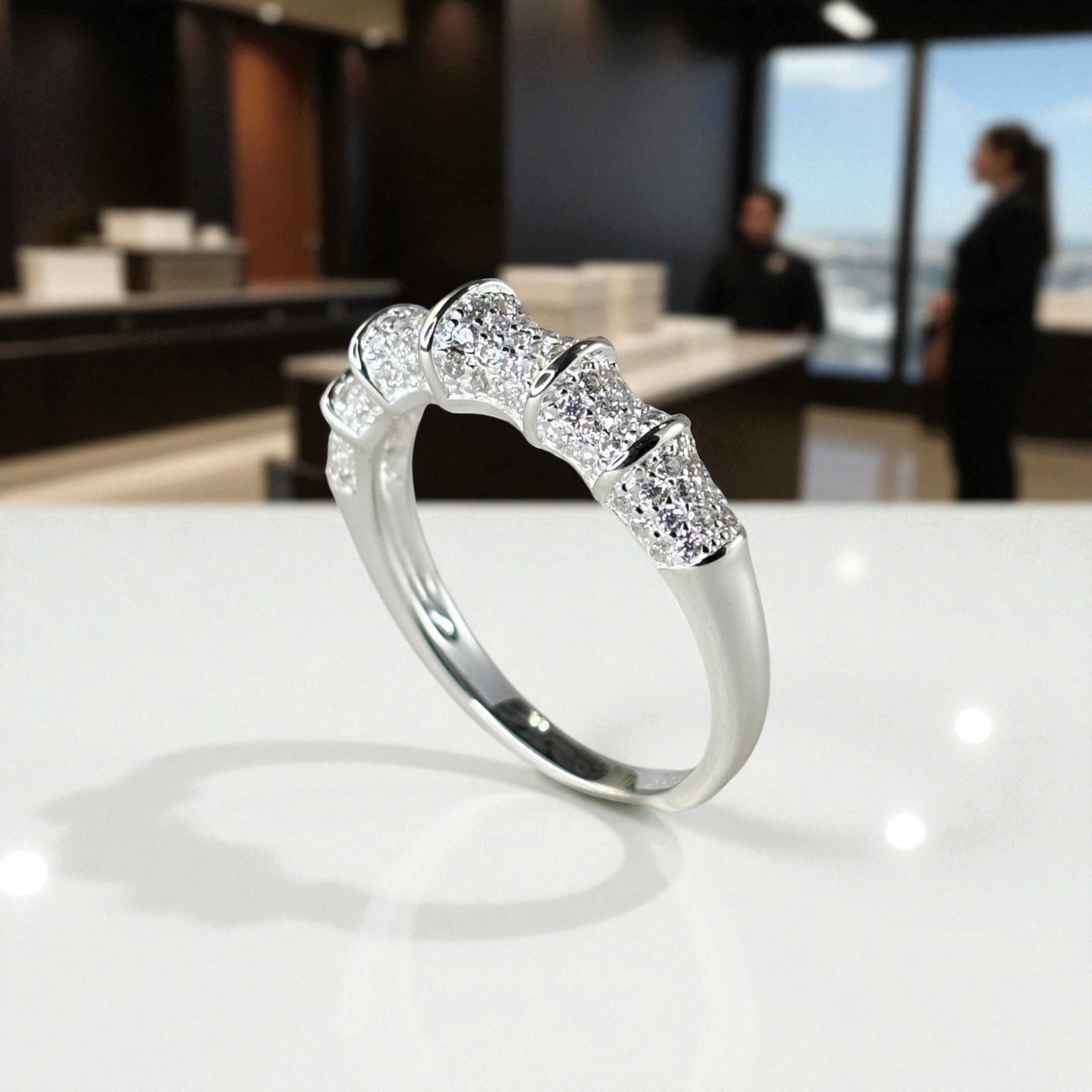 Irregular Silver Sculptural Cocktail Ring with Modern CZ Band by Stella Amoré