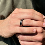 Rose Gold Tungsten Ring • Black Hammered Men’s Wedding Band • Faceted Comfort Fit Male Promise Ring