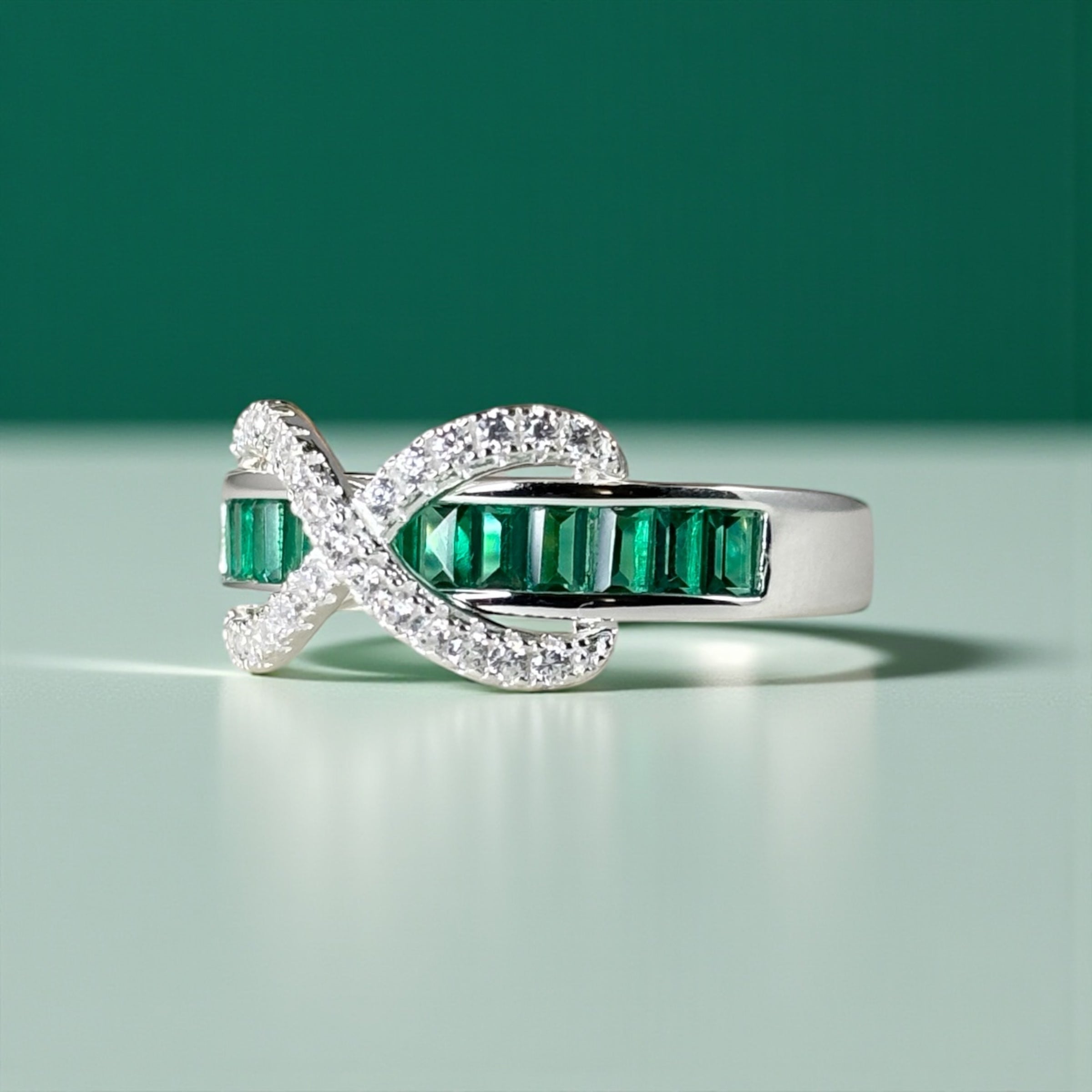 Emerald Baguette Cut Eternity Ring with Infinity Sign by Stella Amoré