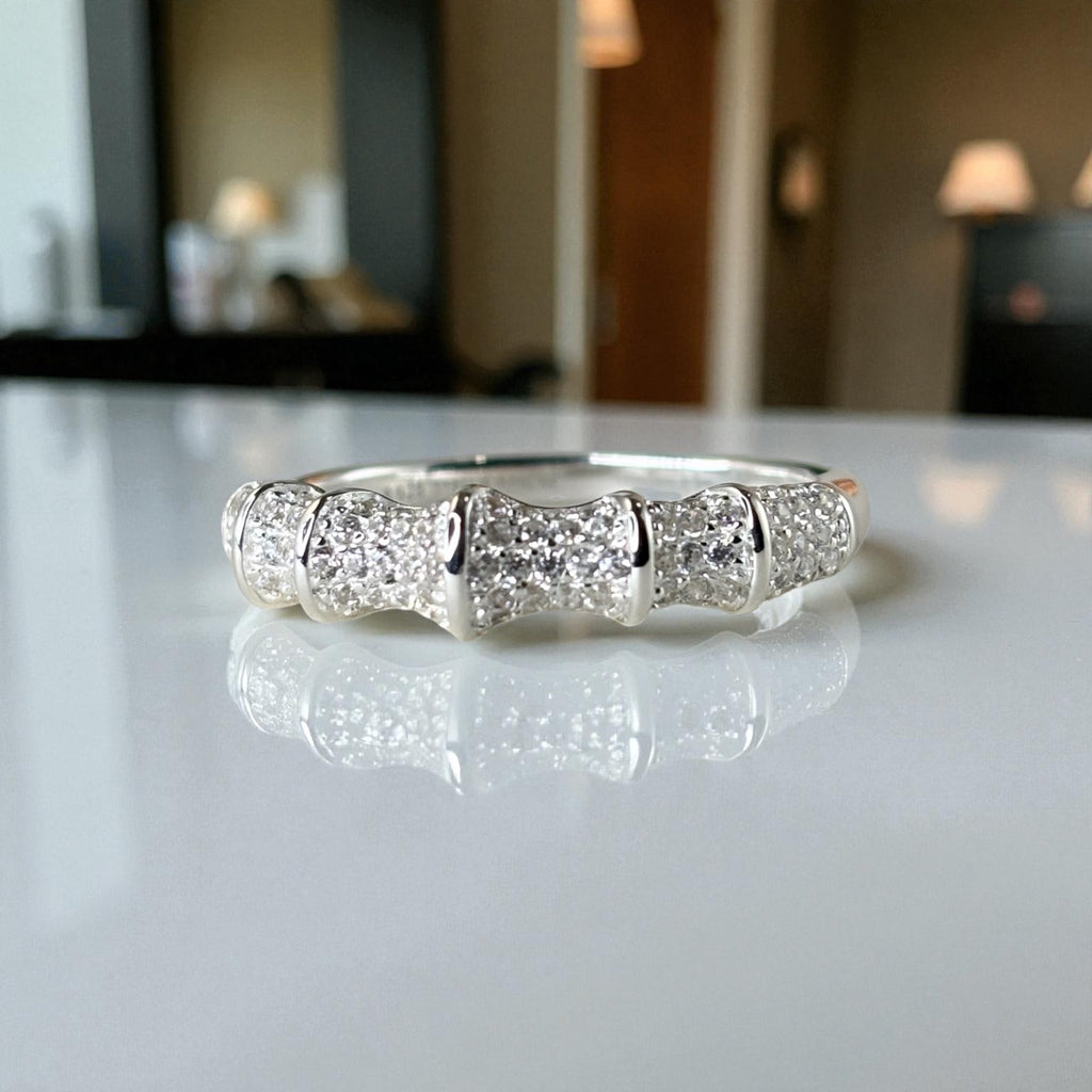 Irregular Silver Sculptural Cocktail Ring with Modern CZ Band by Stella Amoré