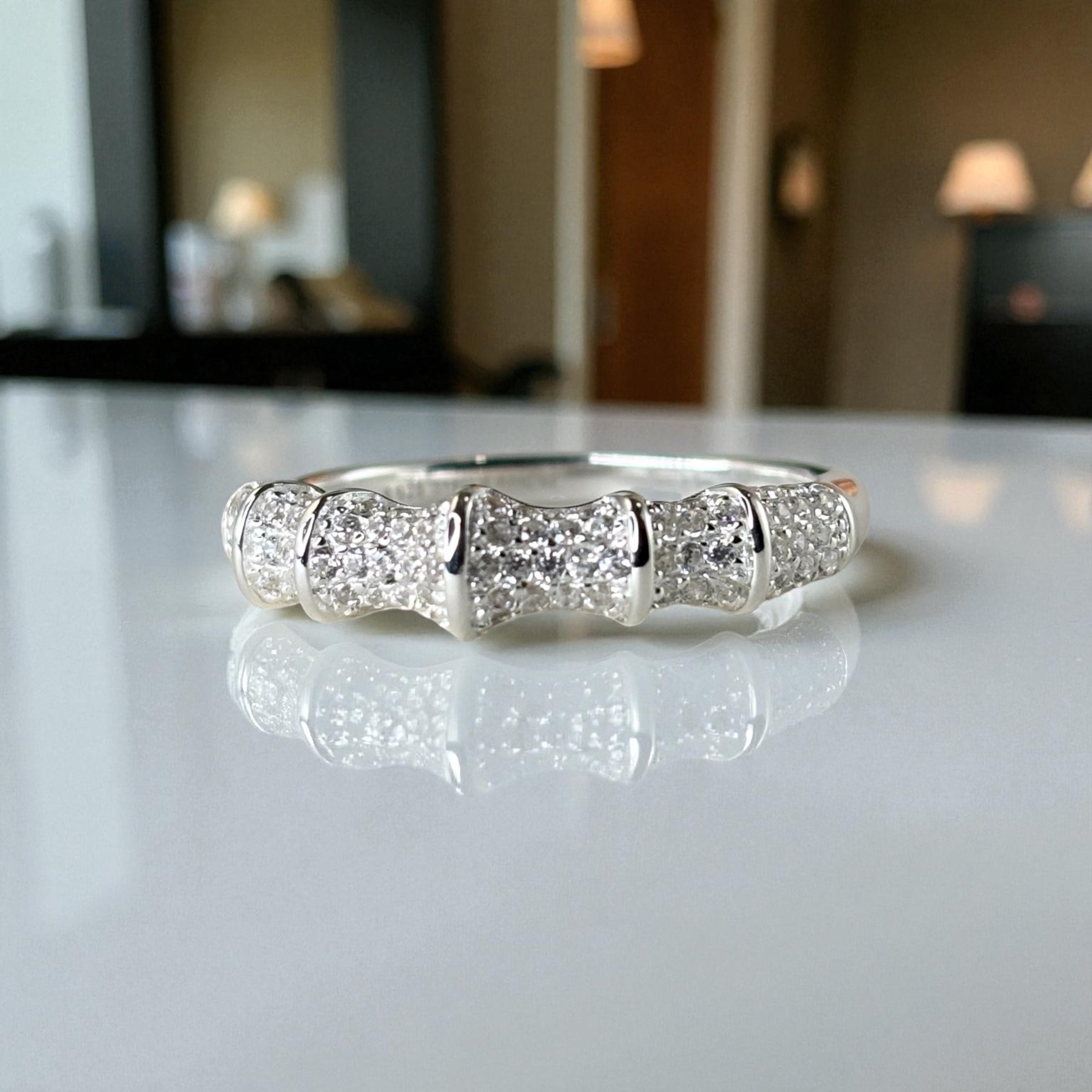 Irregular Silver Sculptural Cocktail Ring with Modern CZ Band by Stella Amoré