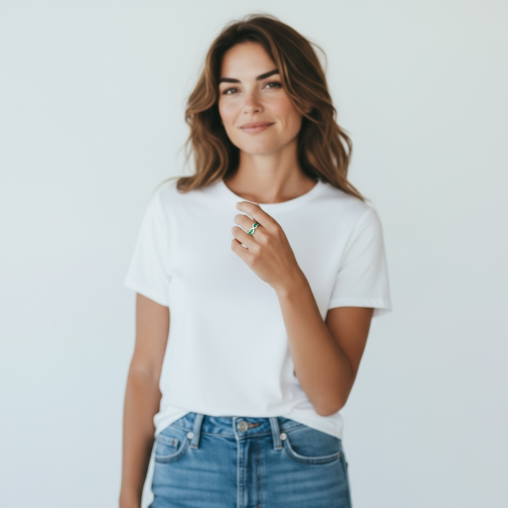 Emerald Baguette Cut Eternity Ring with Infinity Sign by Stella Amoré