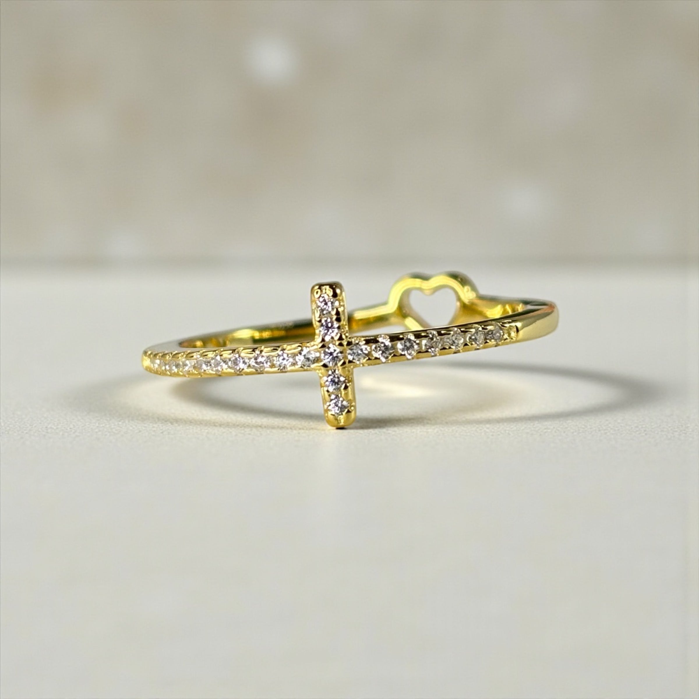 Tiny Cross Ring • Gold or Silver Band • Minimalist Faith Ring • Dainty Christian Jewelry • Thin CZ Cross • Everyday Protective Ring