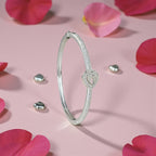 Heart Padlock Bangle Bracelet – 18K White & Yellow Gold Vermeil over Sterling Silver Sentimental Gift for Her, Promise Jewelry