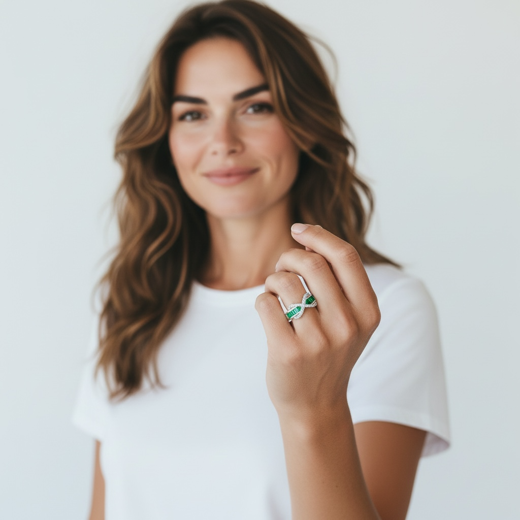 Emerald Baguette Cut Eternity Ring with Infinity Sign by Stella Amoré