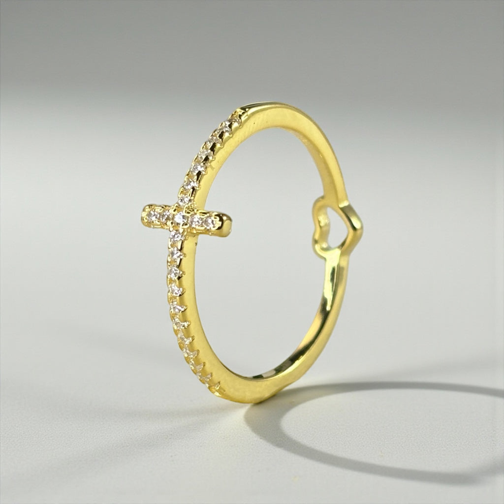 Tiny Cross Ring • Gold or Silver Band • Minimalist Faith Ring • Dainty Christian Jewelry • Thin CZ Cross • Everyday Protective Ring