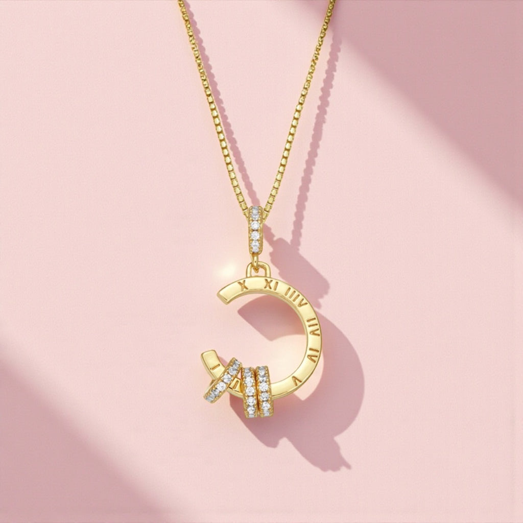 Roman Numeral Necklace – Clock Pendant Necklace in 14K Gold Vermeil • Dainty Gift for Her