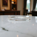 Solitaire Diamond Bangle Bracelet – White Gold Vermeil over Sterling Silver, Pave CZ Bridal Jewelry, Promise Gift for Her