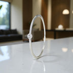 Solitaire Diamond Bangle Bracelet – White Gold Vermeil over Sterling Silver, Pave CZ Bridal Jewelry, Promise Gift for Her