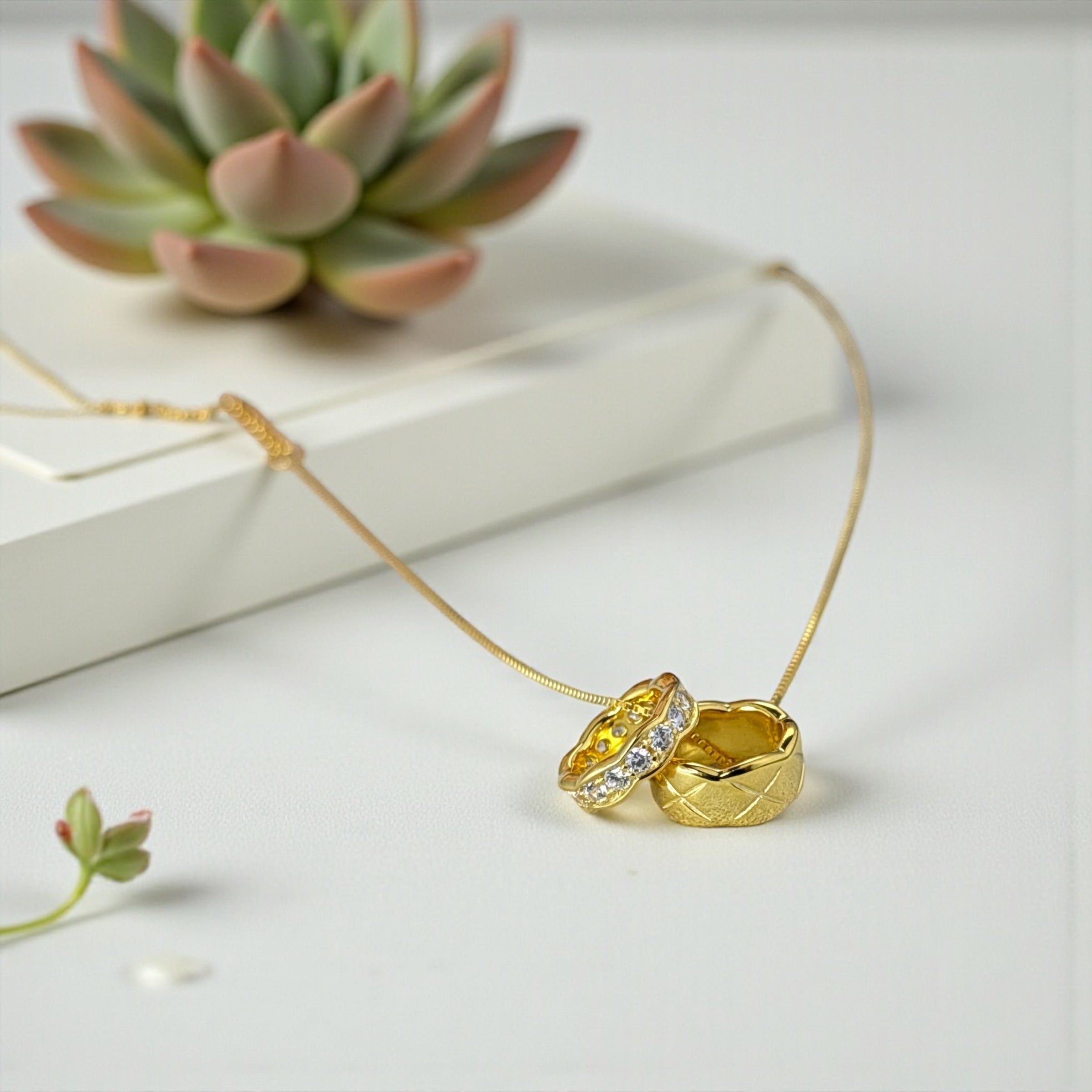 Double Ring Necklace • Engagement Ring Keeper Holder • Couple Gift • Anniversary Jewelry