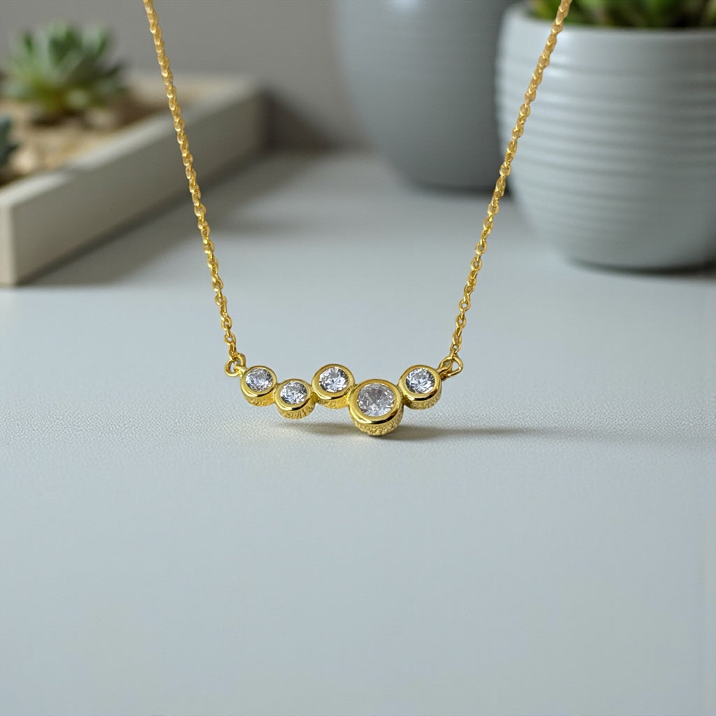 Cluster Smile Necklace by Stella Amoré • Dainty 14K Gold Pendant • Minimalist Layering Necklace • Bridesmaid Gift