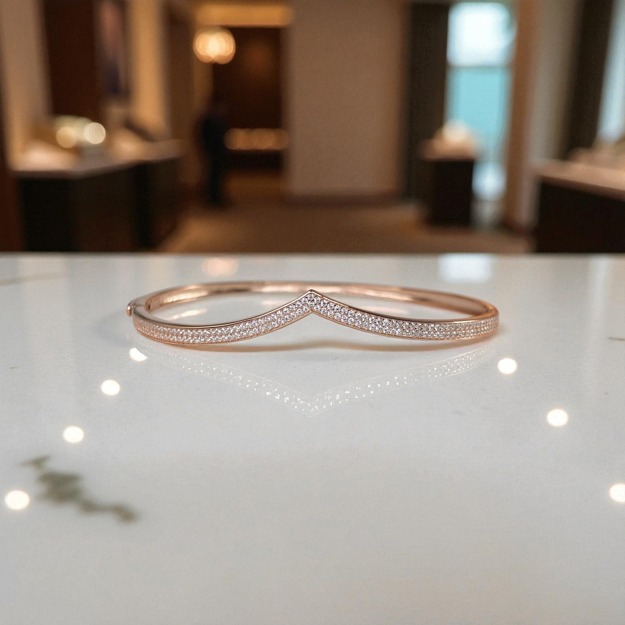 Wishbone Bangle Bracelet • V Shape CZ Minimalist Cuff • Stackable Gold Bracelet • Gift for Her