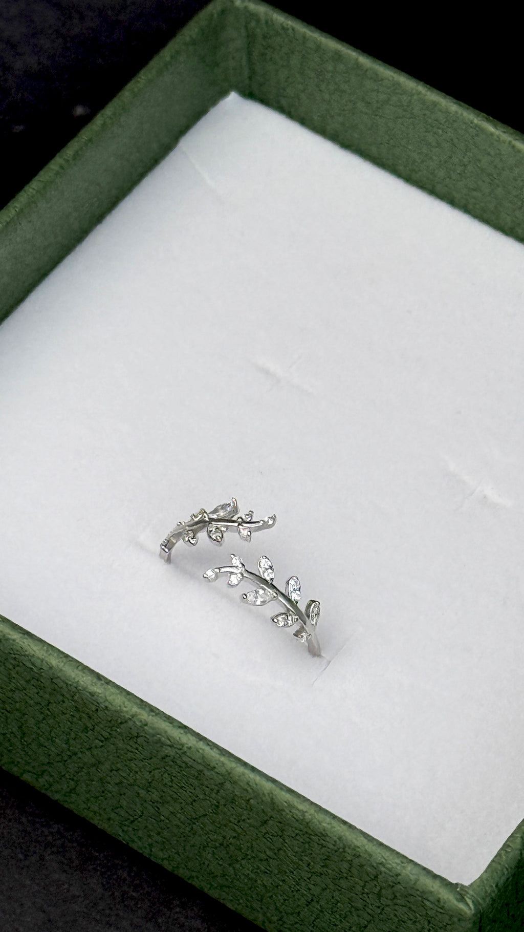 Fall Leaf Ring by Stella Amoré: 925 Sterling Silver Adjustable Vine Band with CZ Sparkle