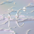Sterling Silver Opal Hoop Earrings • Teardrop October Birthstone