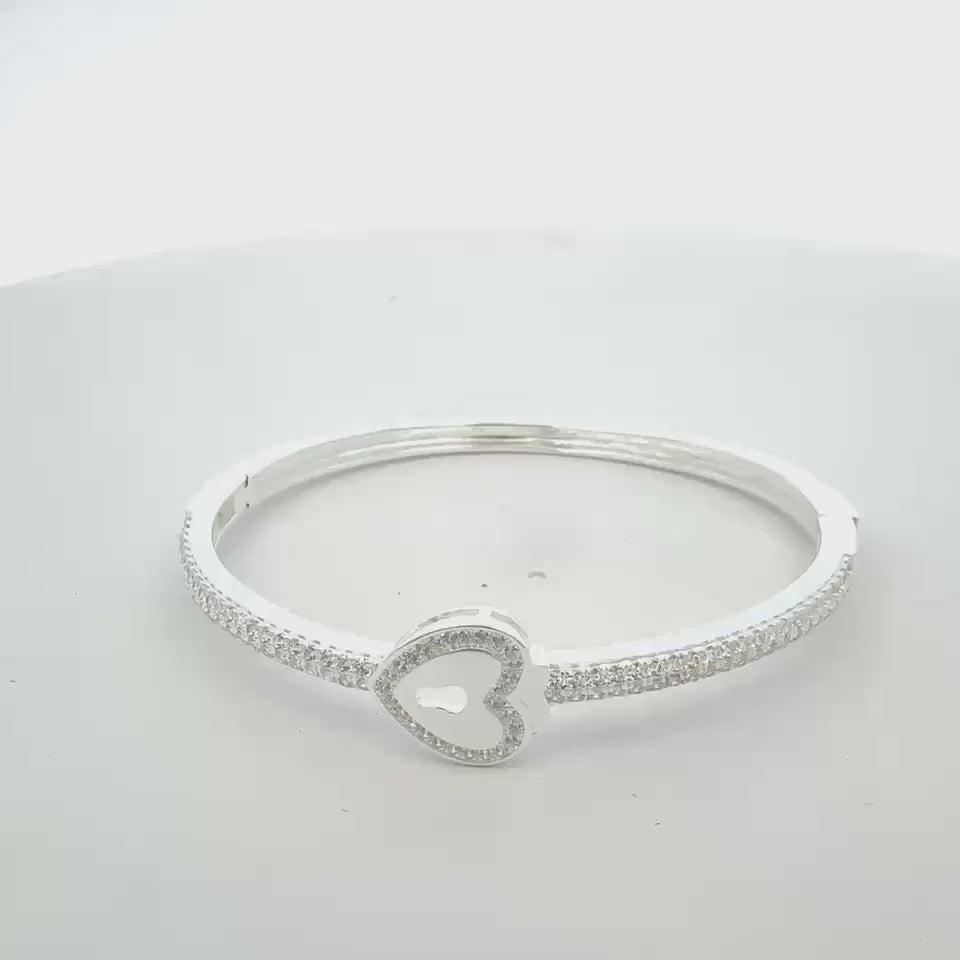 Heart Padlock Bangle Bracelet – 18K White & Yellow Gold Vermeil over Sterling Silver Sentimental Gift for Her, Promise Jewelry