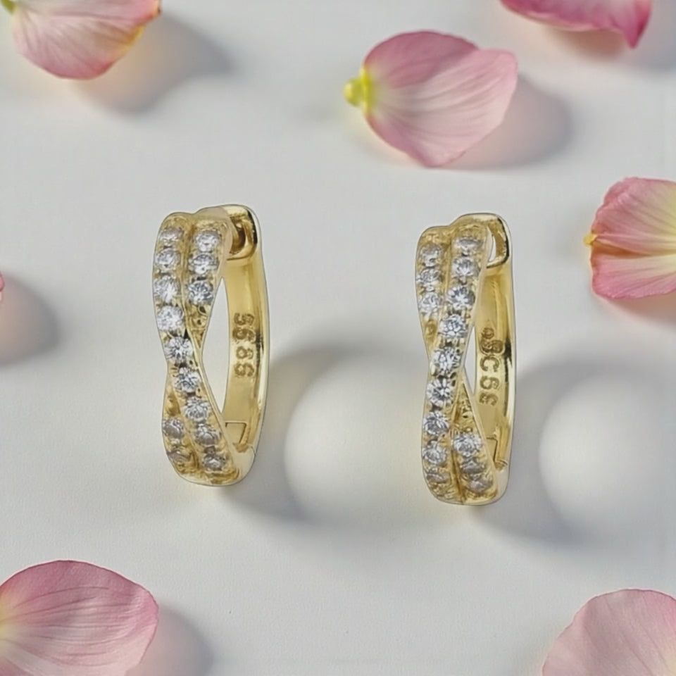 Criss Cross CZ Huggie Hoop Earrings | Sterling Silver or 18K Gold | Dainty Everyday Hoops