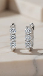 Moissanite Hoops – Diamond Huggie Hoop Earrings, 925 Silver Dainty Huggie Hoops, U Shape Diamond Hoops