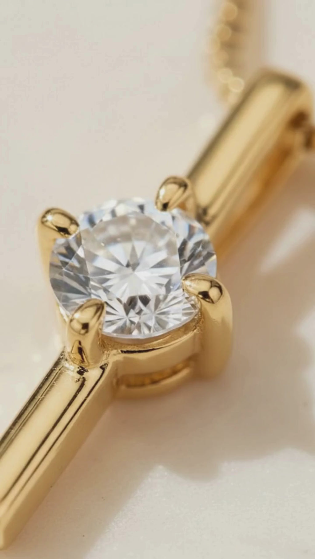 Moissanite Vertical Bar Necklace | Dainty Gold or Silver Solitaire Pendant | Minimalist Sterling Silver Diamond Necklace