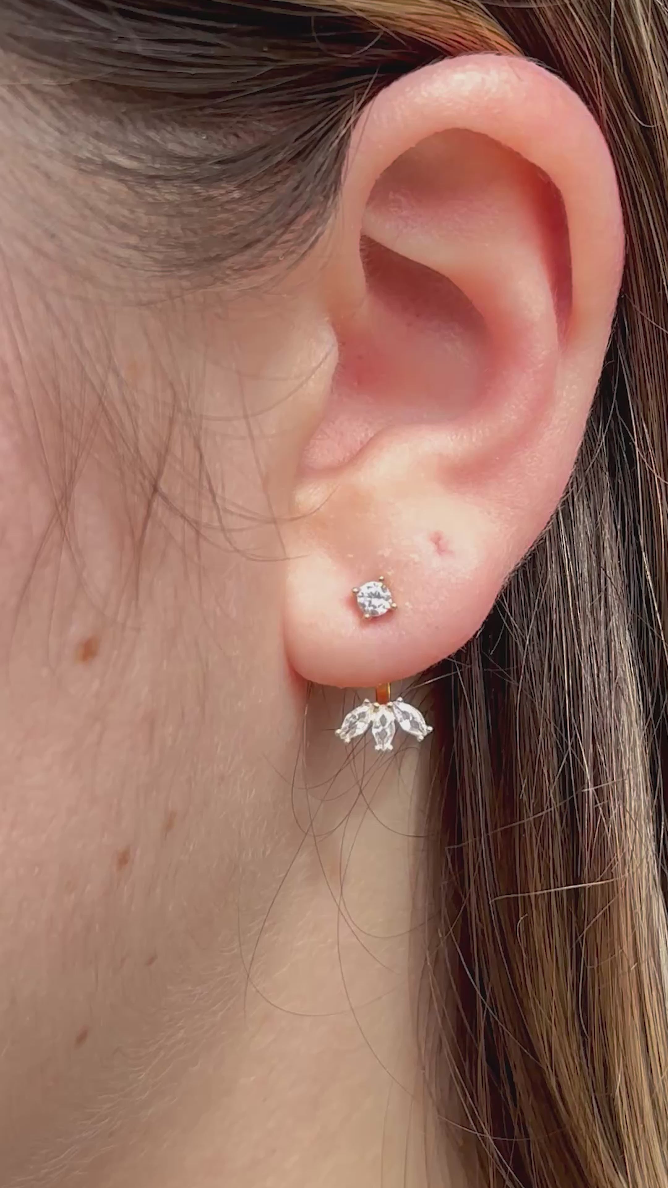 14K Gold Marquise CZ Flower Earrings: Sterling Silver Adjustable Drop