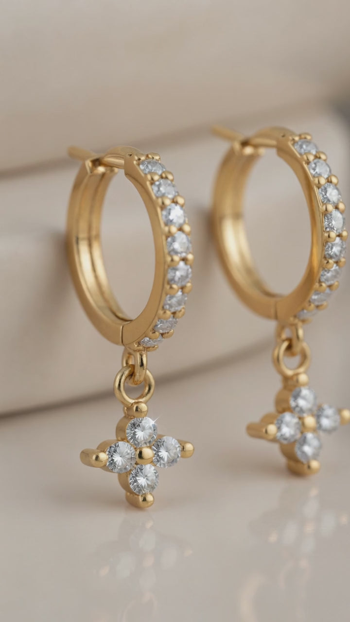 Gold Clover Shaped Cut Diamond Huggie Hoops Earrings | Elegant Sterling Silver Jewelry | Statement Fashion Earrings