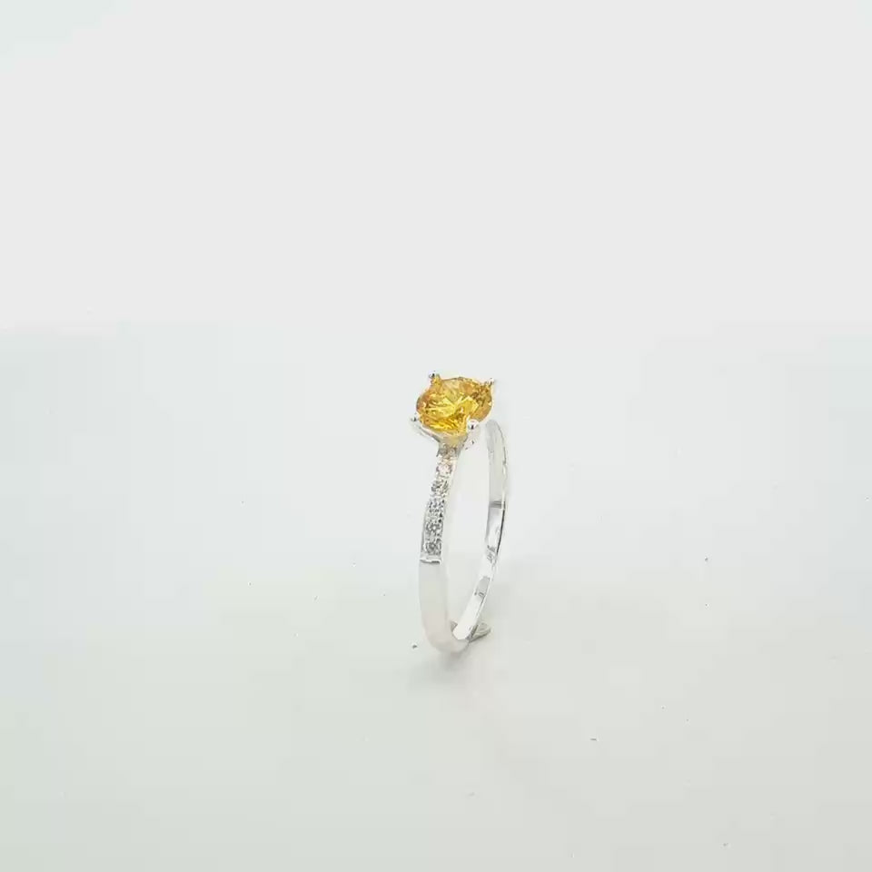 Citrine Solitaire Ring – Yellow Gemstone Promise Ring in Sterling Silver, November Birthstone, Cocktail Ring, Minimalist Handmade Jewelry