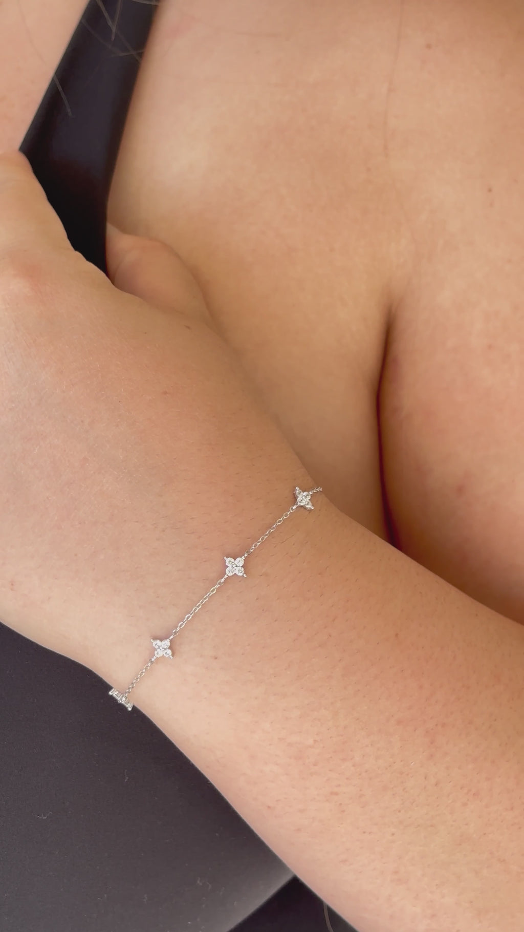 Gold Clover Bracelet by Stella Amoré: 18k Gold Plated Sterling Silver with Sparkling CZ