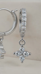 Gold Clover Shaped Cut Diamond Huggie Hoops Earrings | Elegant Sterling Silver Jewelry | Statement Fashion Earrings