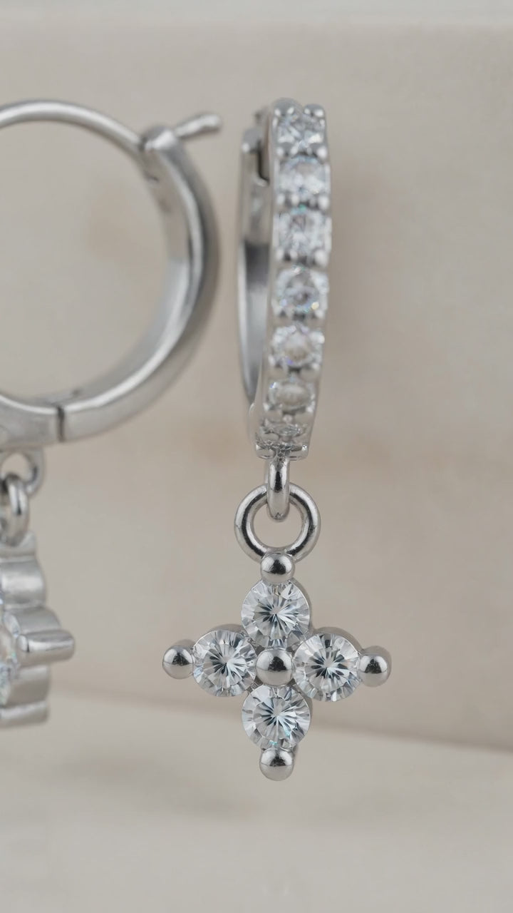 Gold Clover Shaped Cut Diamond Huggie Hoops Earrings | Elegant Sterling Silver Jewelry | Statement Fashion Earrings
